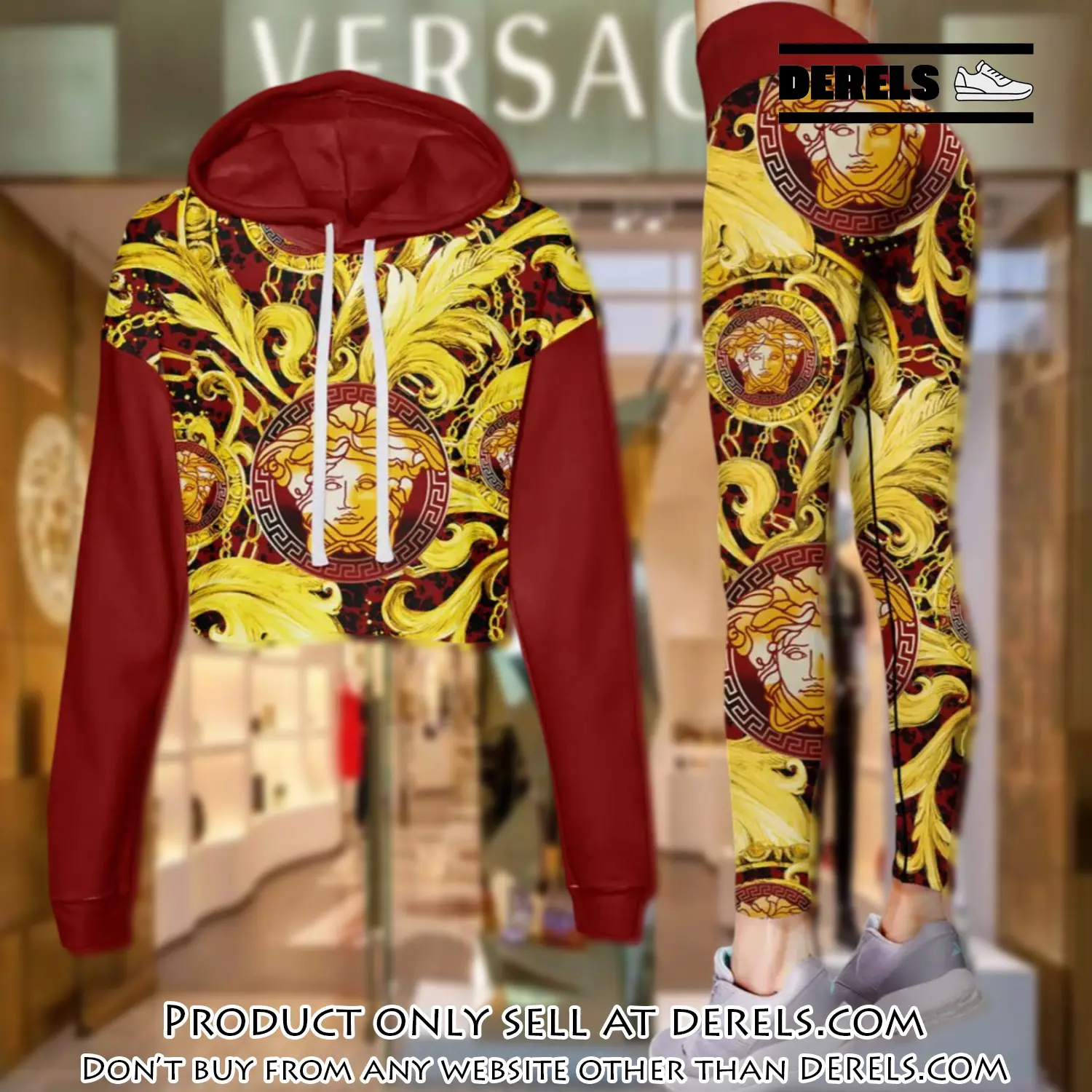 Versace golden medusa red luxury brand clothes leggings and crop top set for women dr2027146